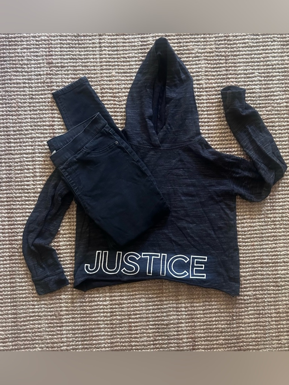 Justice Black Hoodie with Black Denim Jegging Jeans Size 16/18 & 16plus